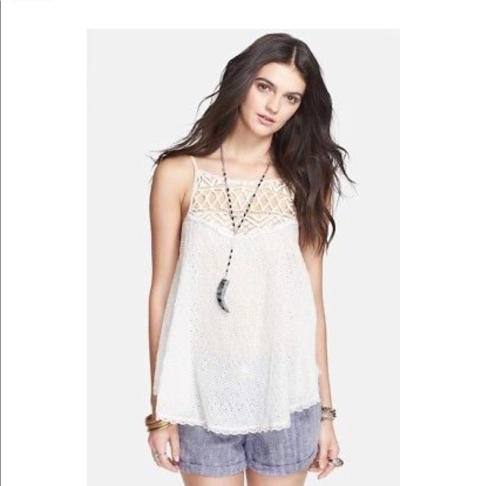FREE PEOPLE LACE TAUPE TANK w/PINK STITCHING.